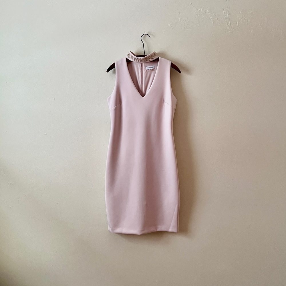 Calvin Klein Pale Pink and Rose-gold Tone Rhinestone Spring Fit and Flare Dress
